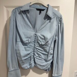 White House Black Market Light Blue Ruched Blouse